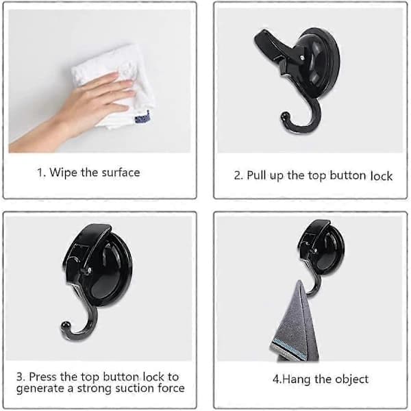 Suction Cup Hook Bathroom Hook 2 Pieces Dish Towel Hook No Drilling Black Towel Hook Strong Suction Cup Nano Suction Hooks Bathroom Can Hold 5 kg