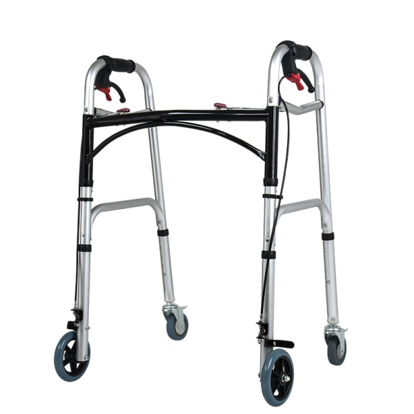 för vuxen 2 i 1 med hjul - Folding Adult Walker gjord av aluminium med 4" hjul med höjdjustering