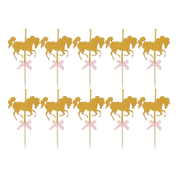 10 st Cartoon Häst Cupcake-Pinnar Djur Tårta Toppar Cartoon Cupcake Insatser Party Presenter För Barn Födelsedag Bröllop Dekoration (gyllene)Gyllene Golden