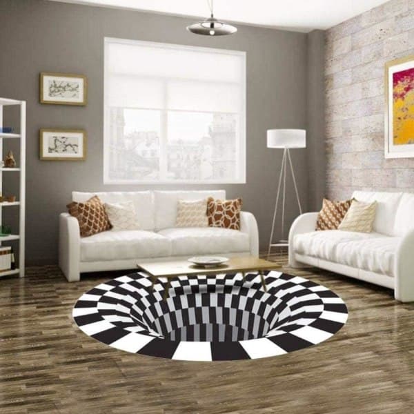 3D optisk illusion rund matta halkfri golvmatta, svartvit non-woven dörrmatta för sovrum vardagsrum heminredning mattkuddar A(60cm)