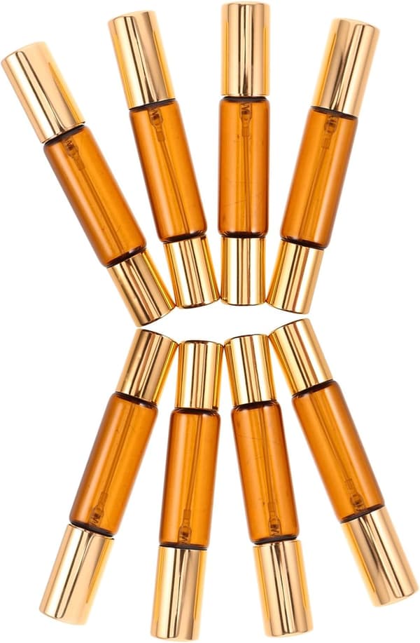 8-pakning doble påfyllbare glassrulleflasker, 10 ml reisesett