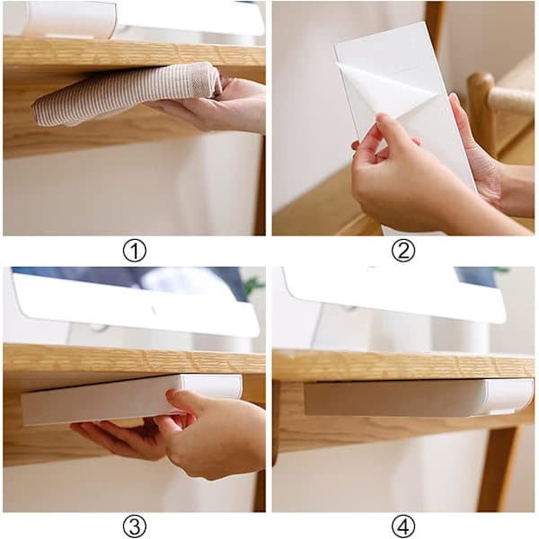 Under-table drawer, 4-pack self-adhesive organizing boxes with self-adhesive screws (2 sizes)
