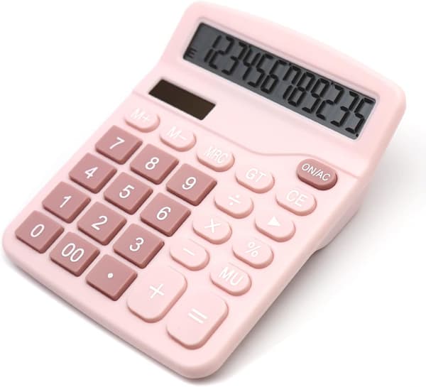 Pink Calculator, Desktop Calculator 12 Digits with Large LCD Display