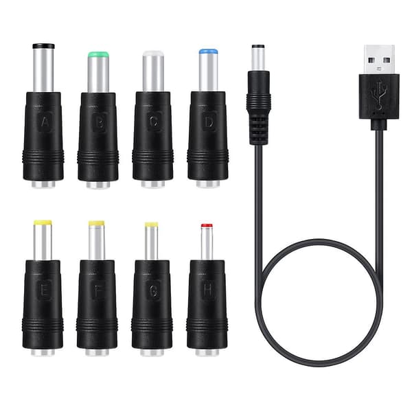 8-i-1 5V USB til DC 5.5x2.1mm kontakt ladekabel for vifte, speil