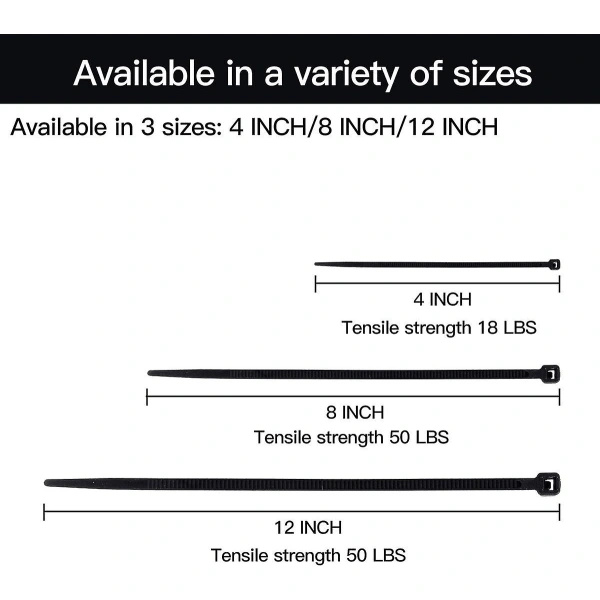 Nylon Self-Locking Zip Ties 4 Inch 200-Pack Black
