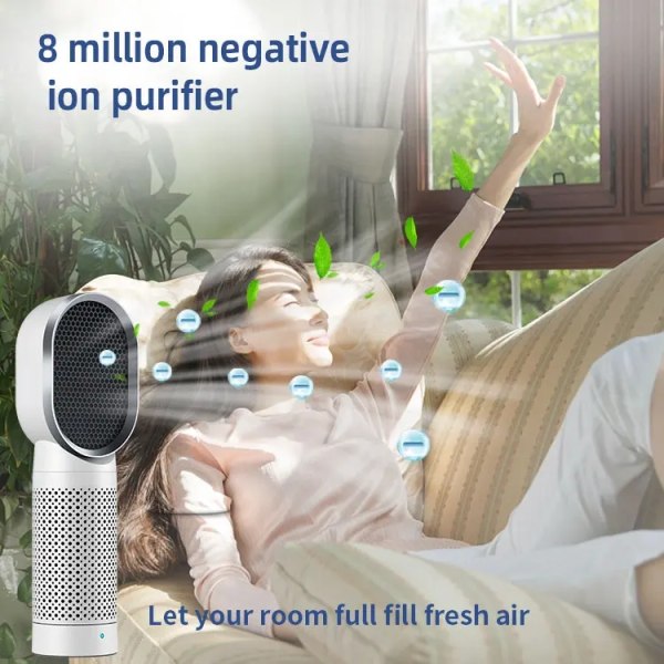 2 stk Lille luftrenser, desktop luftrenser Ionisator med HEPA-filter, rejseluftrensere til hjemmet i soveværelset, kæledyr, 2 hastigheder, Ene