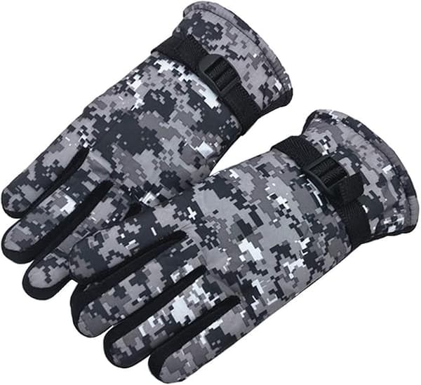 Vanntette kamuflasjemønstrede vinterhansker for barn, varme skihansker for utendørsbruk, grå