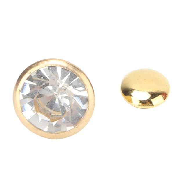 100 stk 10 mm Metall Strass Nitter Pigger Spiker Dekorasjon (Gullkant + Hvit Krystall)