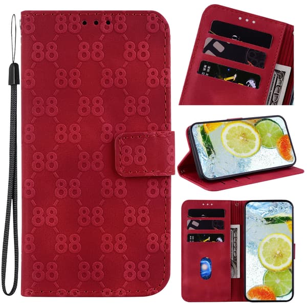 Dobbelt 8-format reliefbeslag kortholder pung etui egnet til iPhone 7/iPhone 8/SE (2020), lavet af PU-lædermateriale Rød Red