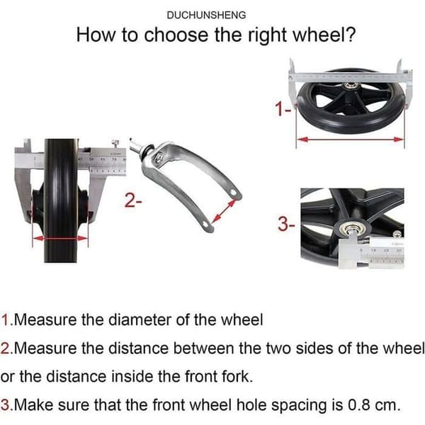 8-inch front wheel, 2 replacement wheels for wheelchair, solid non-slip tires, 190 mm, gray in black