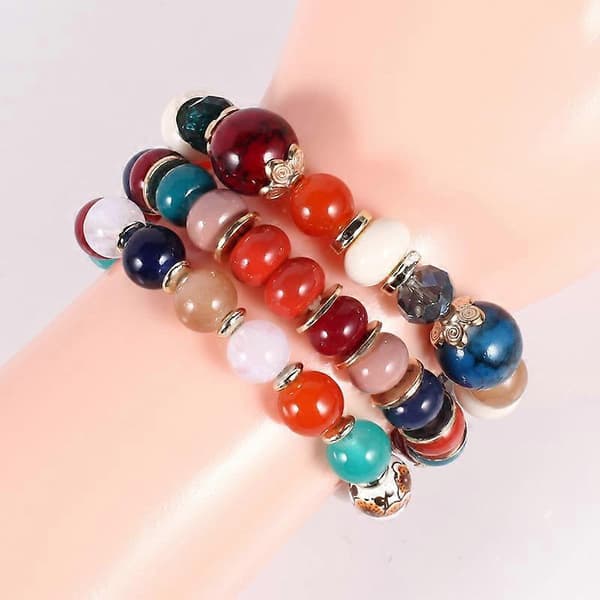 Flickor Stretch Multilayer Stack Perler Farverige Perlearmbånd