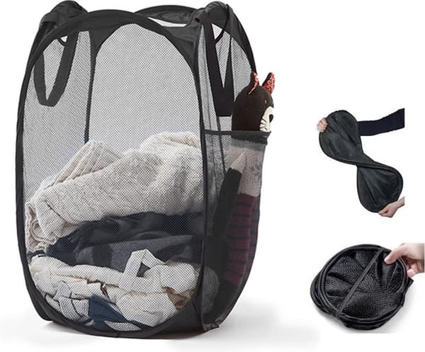 Foldable Laundry Basket - 60 x 30cm - Laundry Baskets - Mesh - Breathable - Durable - Laundry Sorter