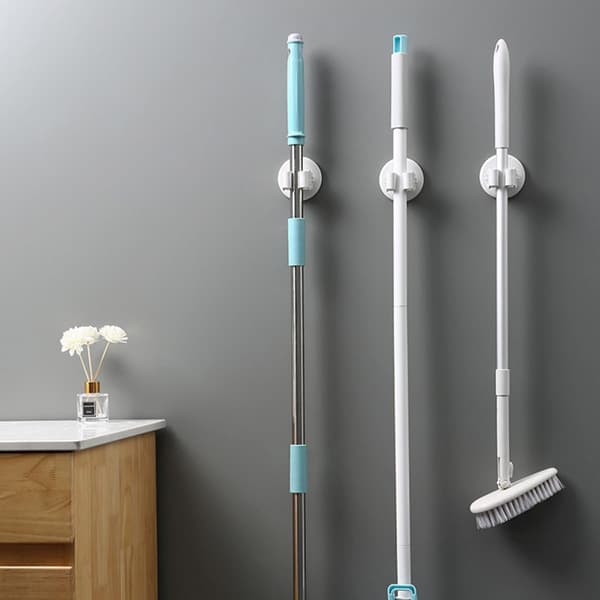 White 3-piece ABS Wall-Mounted Broom Clips - No Drilling Required - Non-Slip Function - for Kitchen and Balcony