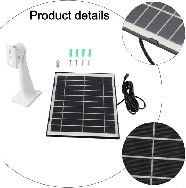 Udendørs sikkerhedskameraer, DC5521-interface 8W 5V solpanel med kabel til vejrbestandig (sort) sort Black