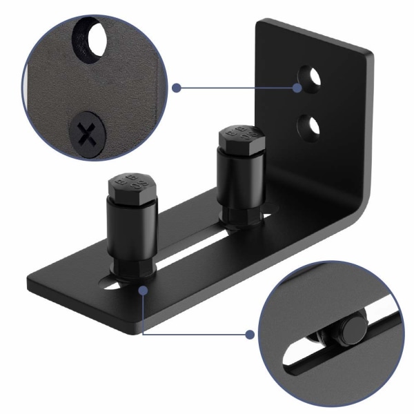 Sliding Barn Door Floor Guide Wall Mount Adjustable Double Roller Hardware for Bottom Black with Screws(1 Set)