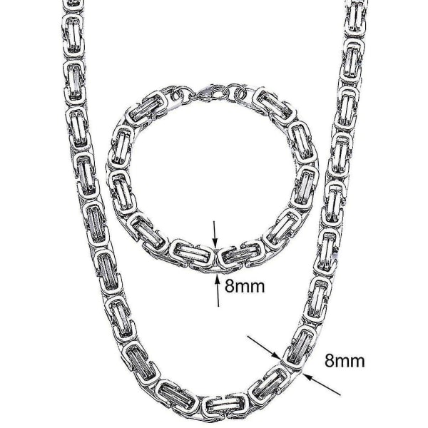 Mænds rustfrit stål 8 mm bred halskæde og armbånd sæt