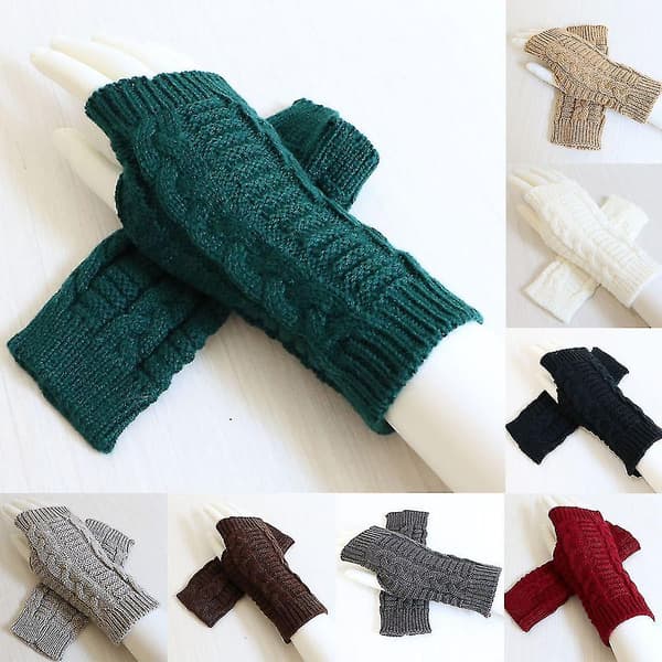Dam vinter stretchiga halvfinger vridna stickade handskar ridning handledsvärmare