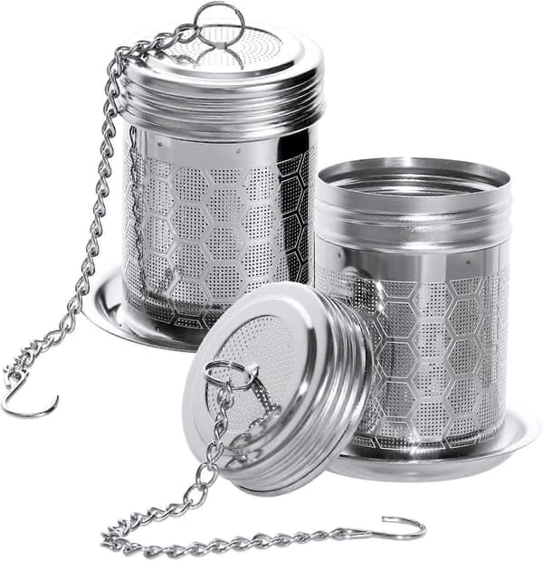 Tea Infuser for Loose Tea, Stainless Steel Tea Strainer, Tea Leaf Infuser, Fine Mesh Tea Filter with Lid, Chain Hook and Drip Tray