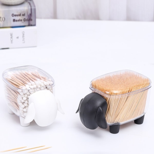 Elefantformad tandpetare och hållare för bomullspinne med lock (vit)