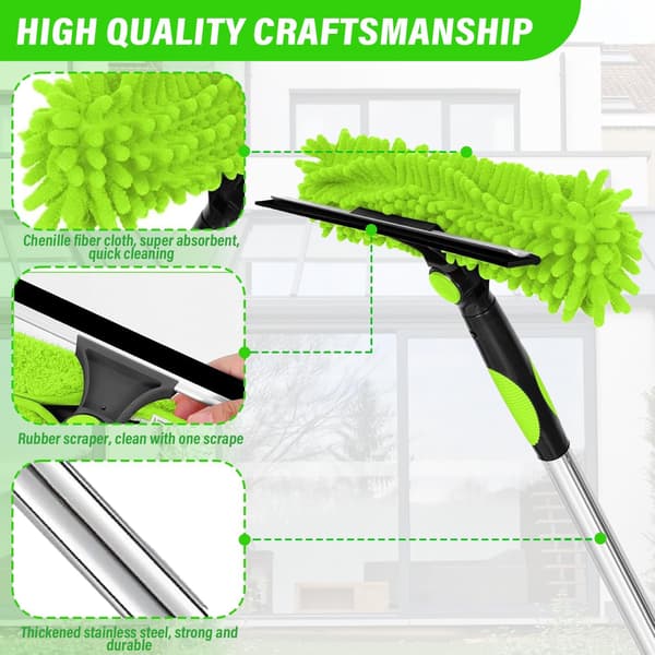 4.5m Window Cleaning Tool, 3-in-1 Set with Extension Pole, Microfiber Brush, and Squeegee for High Windows and Cars
