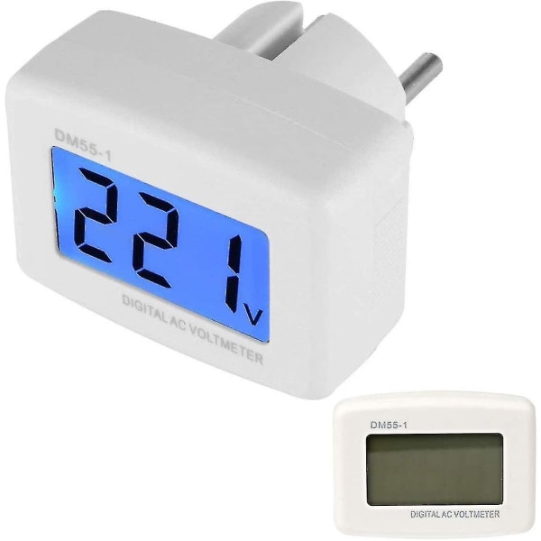 220v Digital Voltmeter med Blå Bakgrundsbelysning LCD-Panel Spänningstestare EU-kontakt Dm55-1 80v-300v