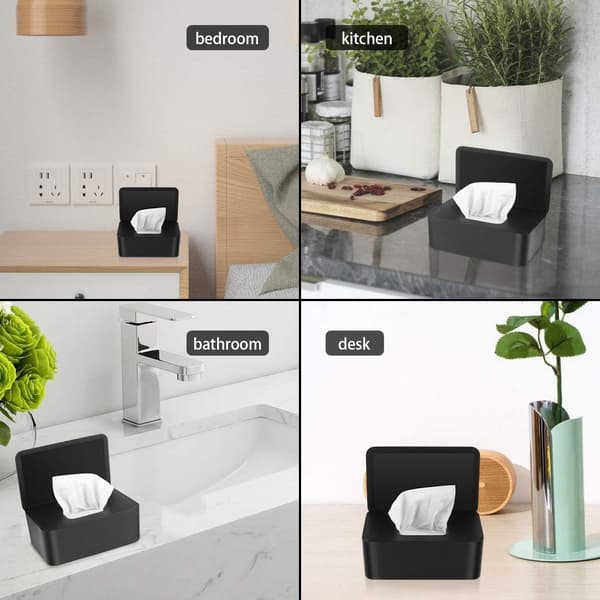Wet Wipe Box Tissue Box Wet Wipe Box Dustproof Wet Wipe Storage Box Home Office with Lid, Black