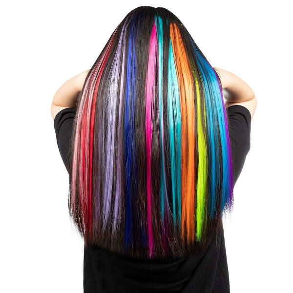 39 st Färgade festhöjdpunkter Färgglada klipp i hårförlängningar 55 cm raka syntetiska hårstycken
