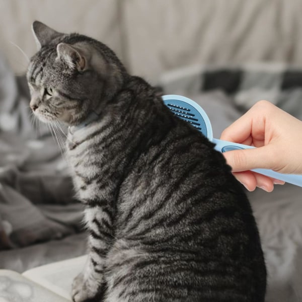Cat Comb - Kattebørste for kjæledyrslipp og -stell, kjæledyrbørsteverktøy med renseknapp for katter, hunder, kort og langt hår, fjerner underull