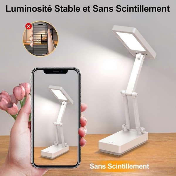 Portable and Foldable Lamp, Ultra Long-Lasting Bedside Lamp with 3 Brightness Levels and Dimmable, Dual Function for Charging and Connection