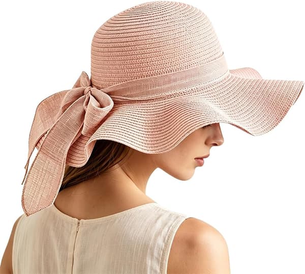 Dame Floppy Solhat med Bred Skygge, Sammenfoldelig Roll-Up Strå Strand Sommer til Rejse Pink Medium Pink Medium