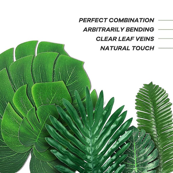 92 stk. Kunstige Palmblade Tropiske Falske Monstera Blade Kompatibel Med Jungle Hawaiiansk Luau Party Bord Dekoration