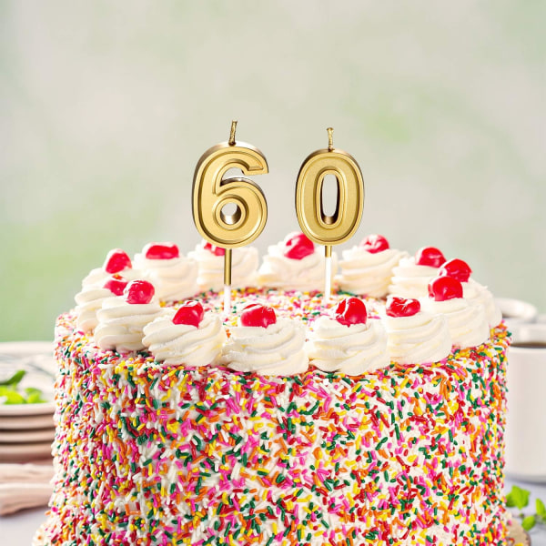 60. Syntymäpäiväkynttilät Kakkunumero Kynttilät Happy Cake Kynttilät syntymäpäivän hääjuhlatarvikkeille (kulta)