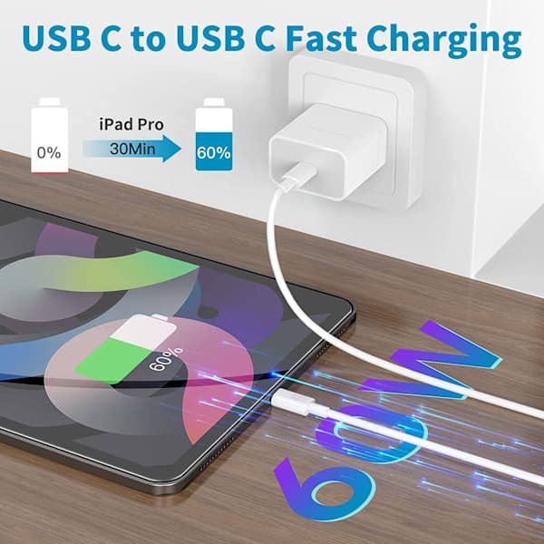2 stk 1 m hurtigopladningskabel USB-C til USB-C