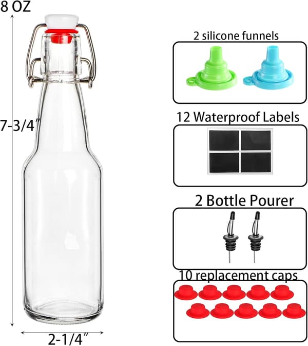 10-pack 8 oz glasflaskor med snäpplock och proppar, glasflaskor med snäpplock för stark sås, vaniljextrakt, sirap, limoncello, smaksatt, coquito