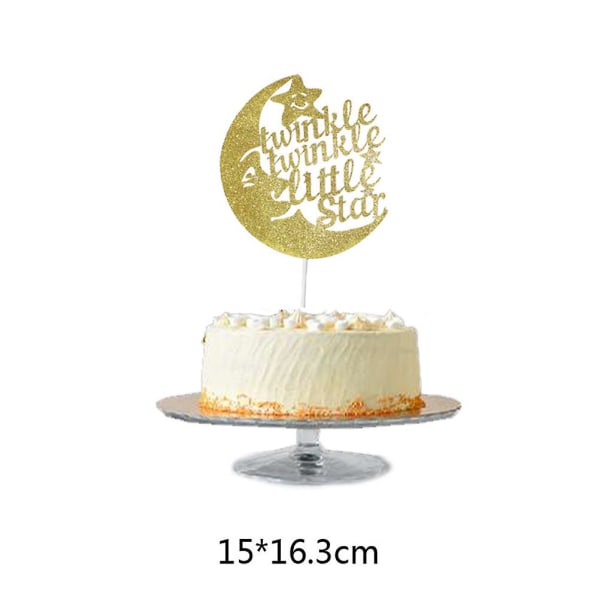 2 stk. Glitter Stjerne Måne Fødselsdagskage Dekorationer Tema Cupcake Toppers Picks Party Tilbehør GoldenM Golden M