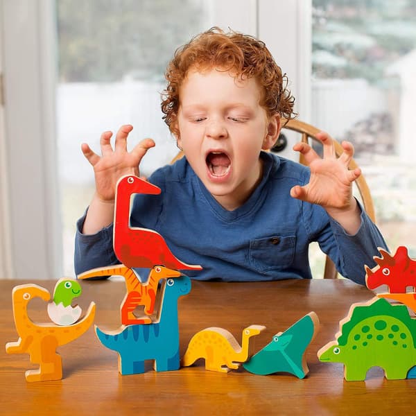 Dinosaurpuslespil til børn og børn over 3 år 3D træpuslespil, lyst og farverigt