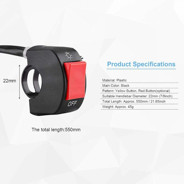 Waterproof Motorcycle Handlebar Switch Electric Motorcycle Handlebar Switch LED On/Off with Button (Red)