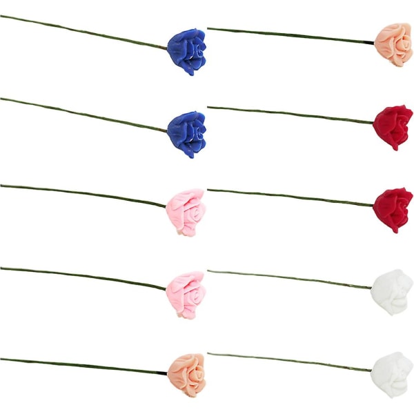 10 stk. Kunstige Mini Rose Miniature Blomster Dukkehuse Blomst Model Dekorativt Landskab BlomstAsso Assorted Color 6.1X0.9X0.9CM
