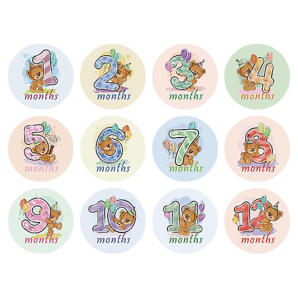 12 st Etikettdekal 1 månad gammal dekal 1 månad gammal klistermärke Baby Shower Presenter Onesie Stickers10*10cm 10*10cm