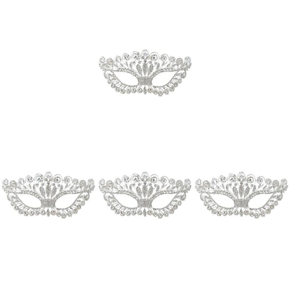 5 stk Luksuriøs Elegant Diamant Rhinestone Maske Maskerade Party Krone Legering Maske Til Kvinder (sølv) 4 stk 4pcs