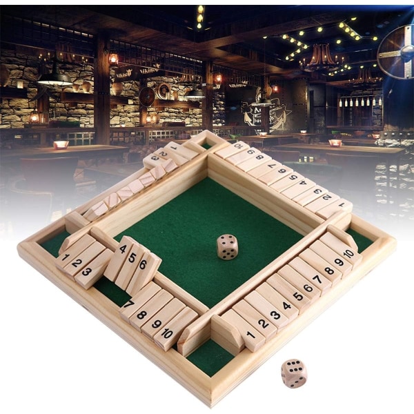 Shut The Box Terningspill, Klassisk 4-Siders Trebrett Spill Brett 10 Tall Klassiske Bordspill for 2-4 Spillere (Grønn, 8,8 tommer)