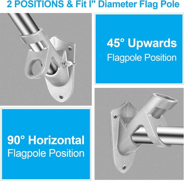Flagpole Holder, BONWIN 1 \" Flagpole Bracket with Hardware for House Wall Mounting, 1 \" Inner Diameter, Two Positions & Aluminum