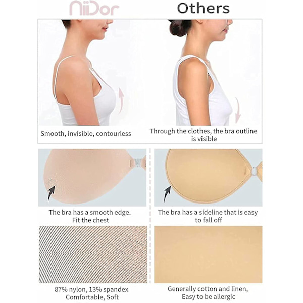 Selvklebende BH uten stropper, usynlig, push-up, silikon-BH