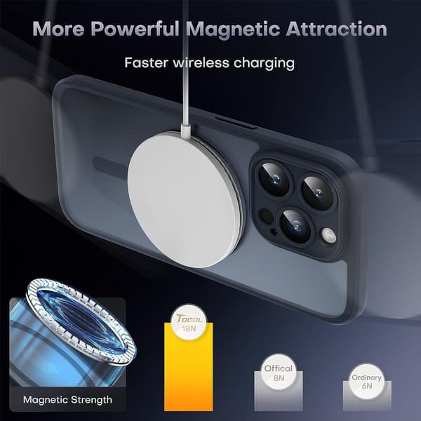 Magnetic Case for iPhone 14 Pro - Full Camera Protection, MagSafe Compatible, Transparent Matte Back
