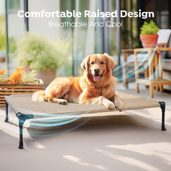 Dog Bed - Elevated and Ventilated Pet Bed, Cooling Fabric, L, Beige