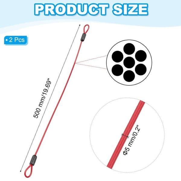 Security Cable - 2 pcs - Stainless Steel and Vinyl - Double Loop - For Suitcase and Bicycle - Red 50 cm