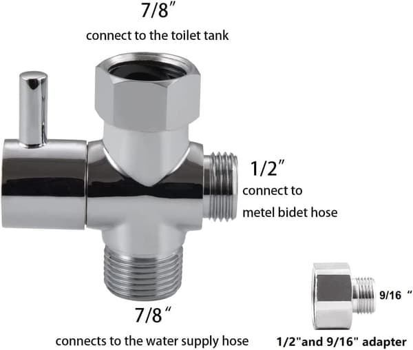 Handhållen bidéslang rostfritt duschhuvud 1/2 vattenfördelare T-typ adapter e-gränssnitt T-Adapter T-Adapter