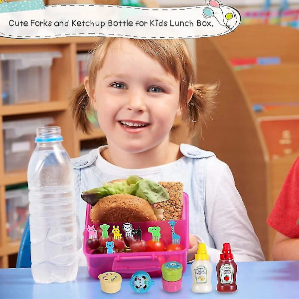 55-delt sett med sausflasketilbehør for barnas bentobokser, inkludert matspader, mini ketchup-klemflasker, tilbake til skolen