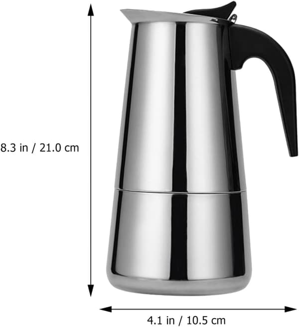 Stainless Steel Moka Pot Coffee Maker 450ml 9 Cups Cool Handle Fast Brewing Stylish Modern Design