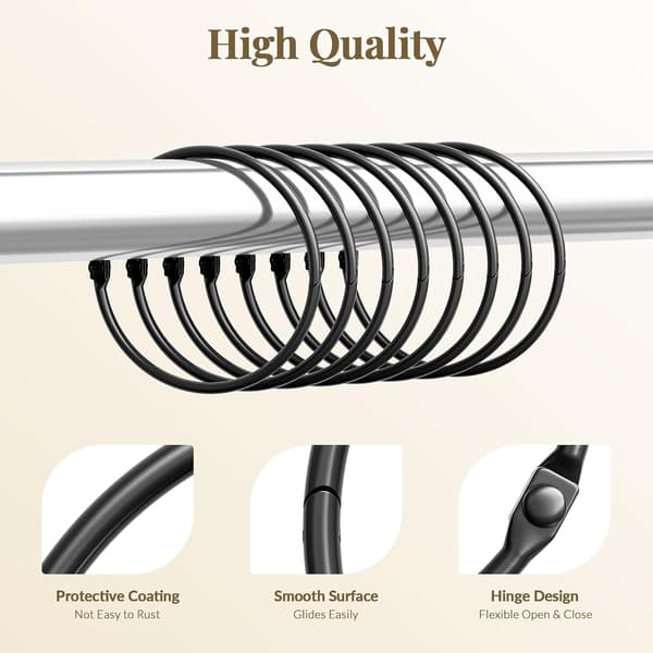 Duschdraperiringar, Bathway Duschdraperikrokar, Svarta Duschdraperiringar Rostfria, Anti-Drop Duschringar för Draperi, Duschkrokar för